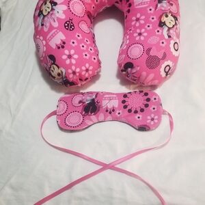 NWT Handcrafted Minnie Mouse Neck Pillow and Sleep Mask Set.